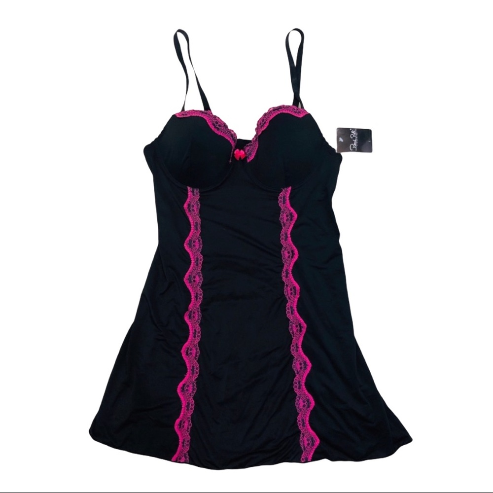 Rene Rofe Lingerie teddy slip black and pink large